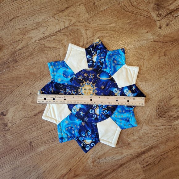 Handmade Quilted Hot Pads / Table Mats / Placemats, Set of 4, Blue Cream Silver - Picture 7 of 7